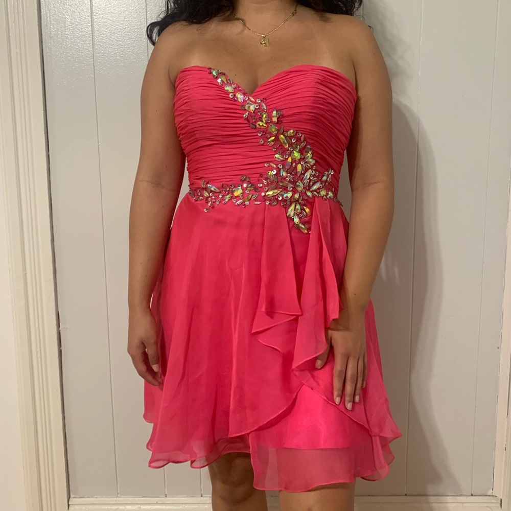 Bright pink dress with rhinestones